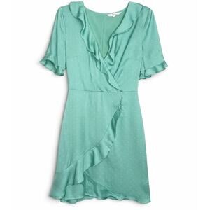 BCBGeneration Mint Green Polka Dot Ruffle Wrap Dress Size M Flowy Mini Medium